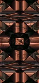 Geometric copper abstract art wallpaper with metallic design.