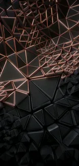 Intricate geometric pattern with copper lines on a dark mobile wallpaper.