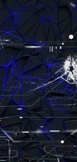 Geometric tech wallpaper with cracked glass effect in dark blue.