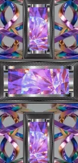 Geometric wallpaper featuring crystal art with vibrant, intertwining patterns.