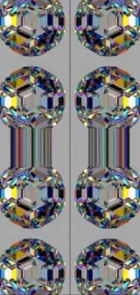 Colorful geometric crystal spheres on a gray background.