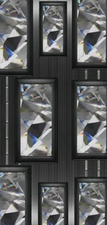 Elegant geometric mobile wallpaper with crystals and black accents.
