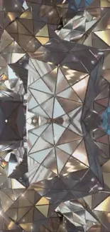 Geometric crystal pattern wallpaper with metallic finish.