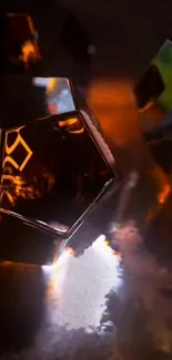 Abstract geometric crystal with amber reflections.