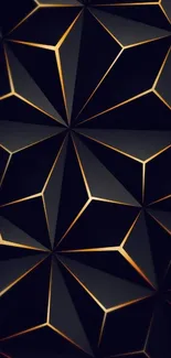 Dark geometric wallpaper with gold accents creating a luxurious and modern design.