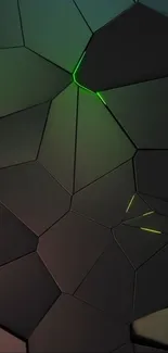 Dark geometric pattern with green highlights on wallpaper