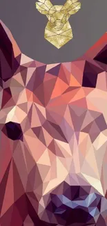 Geometric polygonal deer art wallpaper in vibrant purple hues.