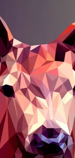 Geometric polygonal deer art wallpaper with vibrant red colors.