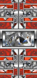 Geometric diamond and red pattern wallpaper design.