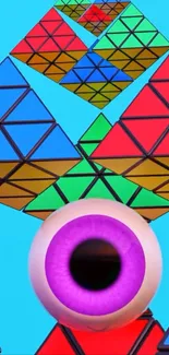 Vibrant geometric pattern with colorful eye.