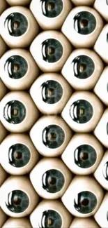 Geometric pattern resembling eyes on wallpaper background.