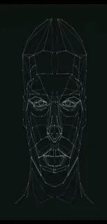 Geometric face line art on dark background.