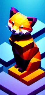 Colorful geometric fox on abstract steps.