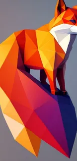 Abstract geometric orange fox on mobile wallpaper.