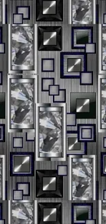 Geometric gemstone pattern wallpaper with metallic tones.