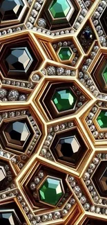 Geometric gemstone pattern with gold accents.