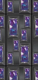 Geometric pattern with purple gemstones and metallic textures.