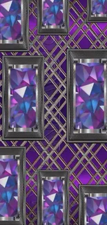 Geometric gemstone pattern with purple hues and metallic accents.