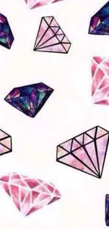 Pink and purple geometric gemstone wallpaper design.