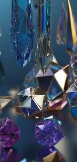 Geometric blue and purple crystals design wallpaper.