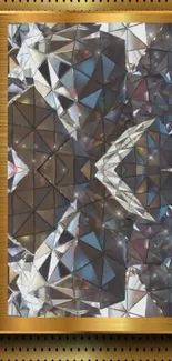 Geometric glass art pattern with a golden frame.