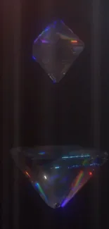 Geometric crystal art with glowing diamonds on a dark background.