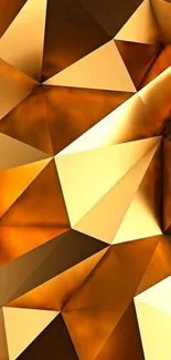 Gold geometric abstract wallpaper with 3D design and amber tones.