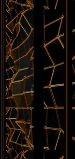 Geometric gold abstract wallpaper with black background.