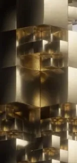 3D geometric gold cubes abstract wallpaper design.