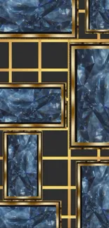 Geometric wallpaper with gold and blue abstract design.