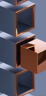 Geometric wallpaper with gold cubes on a blue background.