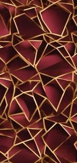 Geometric wallpaper with gold outlines and burgundy red background.