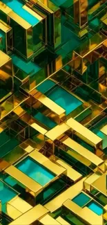 Geometric gold and teal abstract pattern wallpaper.
