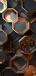 3D geometric hexagonal design with metallic gold accent.