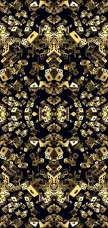 Intricate gold kaleidoscope pattern wallpaper.