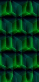 Abstract dark green geometric wallpaper with vibrant patterns.