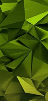 Geometric green abstract mobile wallpaper with vibrant 3D shapes.