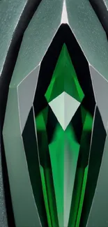 Emerald green geometric crystal wallpaper design.