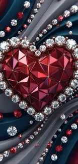 Geometric heart with diamonds on an abstract background.