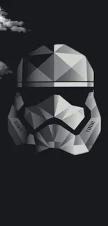 Dark geometric helmet with clouds wallpaper.