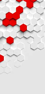 Red and white hexagon geometric wallpaper design.