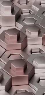 Geometric hexagon pattern in rose gold tones on a mobile wallpaper.