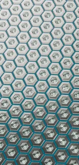 Geometric hexagon pattern wallpaper with turquoise accents.