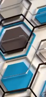Geometric hexagon pattern in blue, grey, and black.