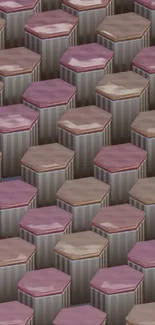 Hexagonal pattern wallpaper in pink and brown tones.