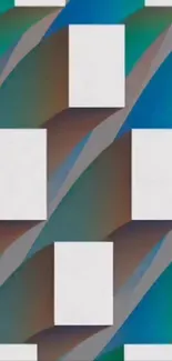 Geometric illusion wallpaper with colorful design and abstract shapes.