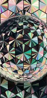 Geometric sphere with iridescent patterns