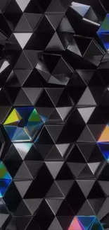 Geometric black triangles with iridescent highlights.