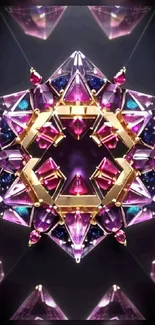 Intricate pink and purple geometric jewel mandala design for mobile wallpaper.