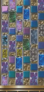 Colorful geometric mosaic with jewel-like tiles.